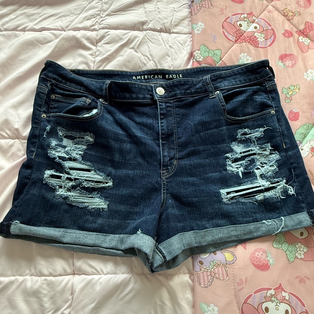 American Eagle Outfitters Women's High Rise Shortie Denim Shorts - Dark Blue